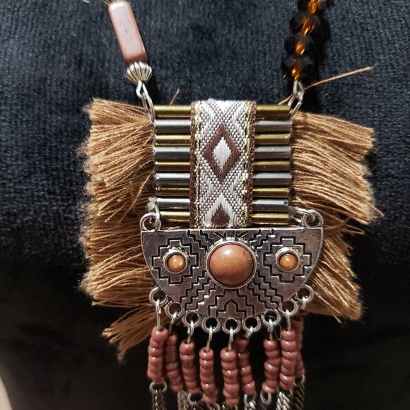 Bohemian Tribal Tassel Beaded Chain Pendant Necklace Punk with Lobster Clasp - Picture 5 of 7